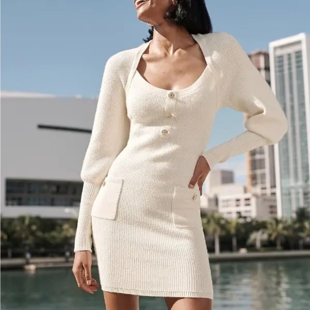 Express Cream Long Sleeve Knit Dress